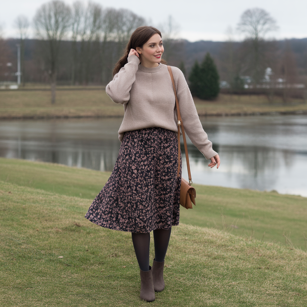 Sweater with Floral Midi Skirt