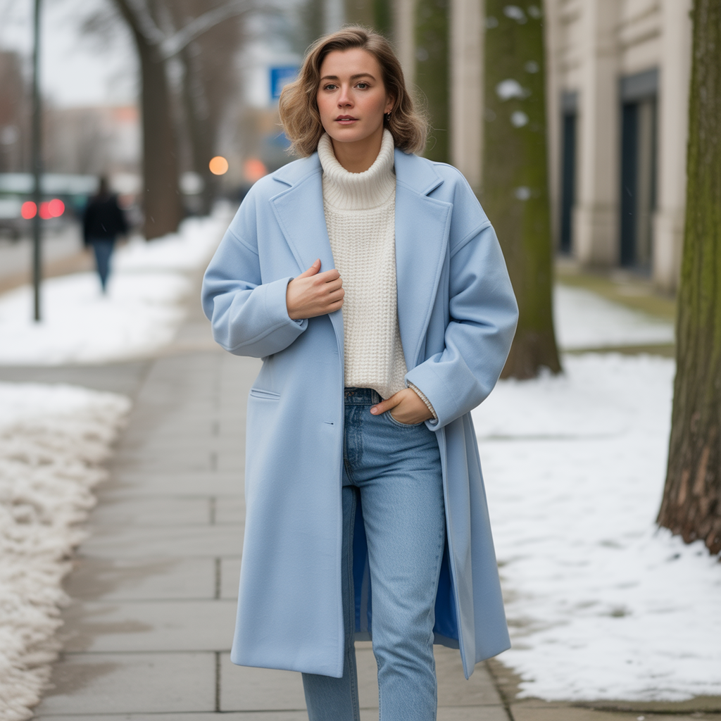 Pastel Oversized Coat with Skinny Pants