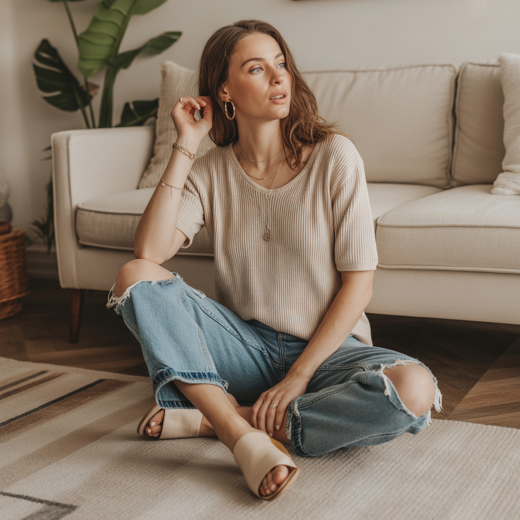 Knit Top and Distressed Jeans