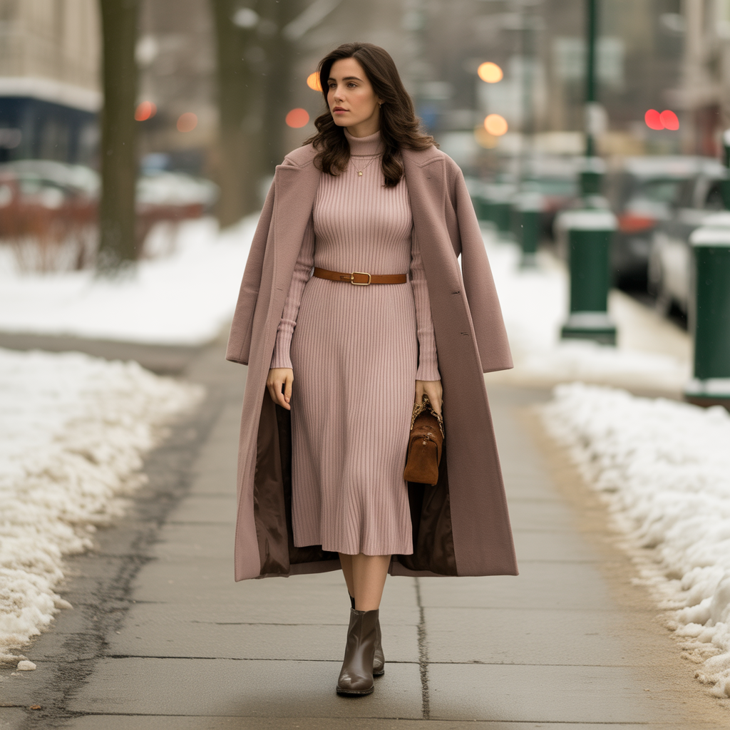 Knit Midi Dress with Belt