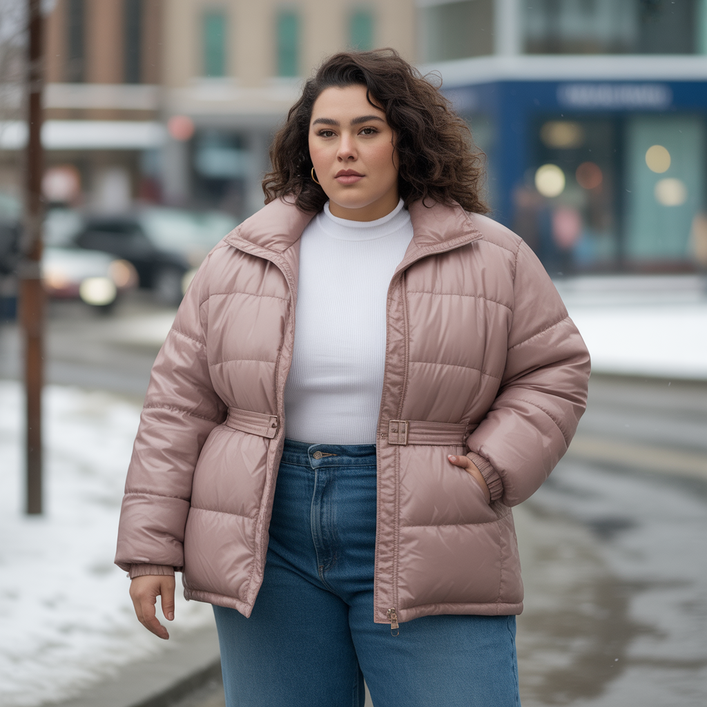 Plus Size Winter Outfits: 18 Chic Ideas to Stay Warm & Stylish 2 Belted Puffer Jacket with High-Waisted Jeans