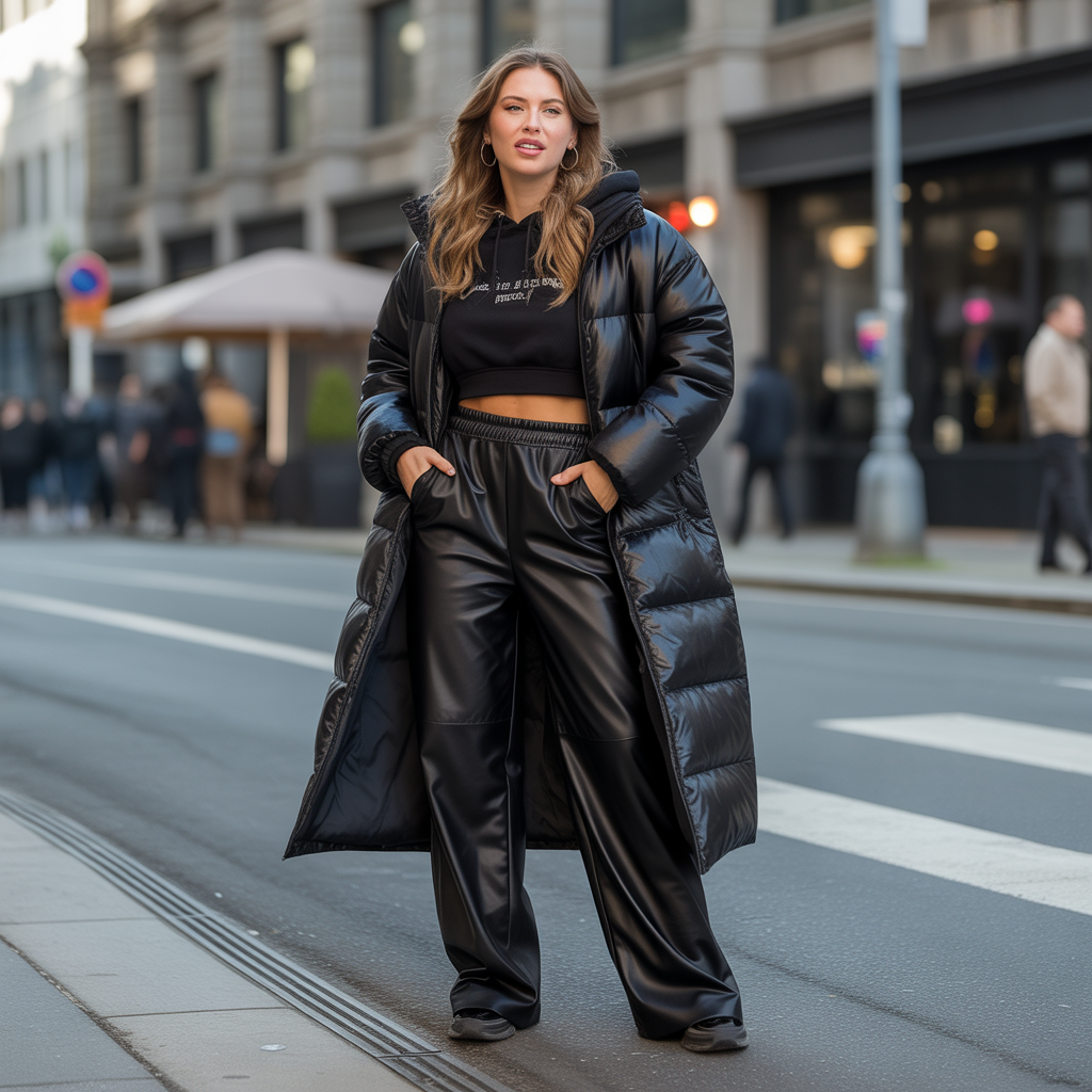 Faux Leather Palazzo Pants and Crop Hoodie