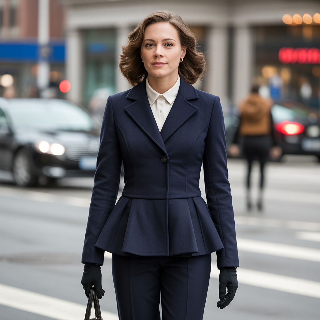 Peplum Coat with Slim Trousers