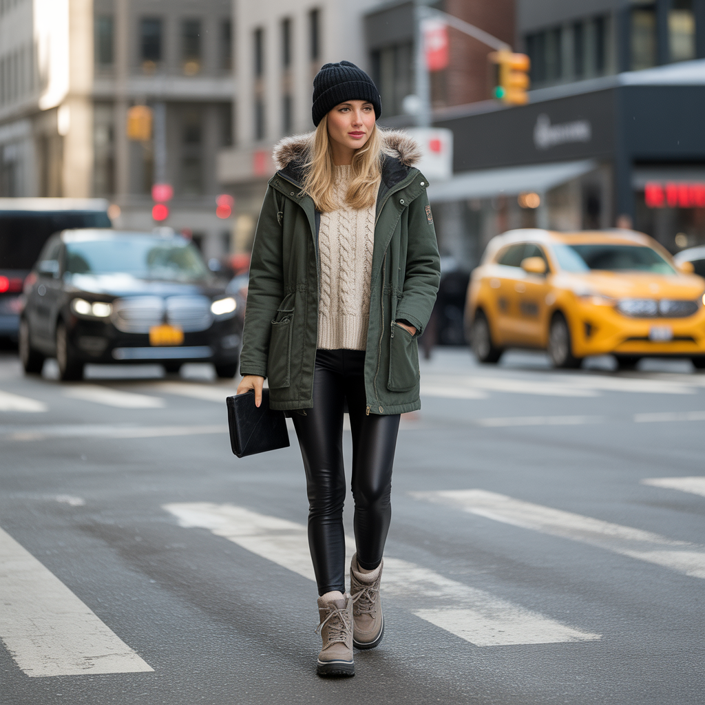 Parka with Faux Leather Leggings