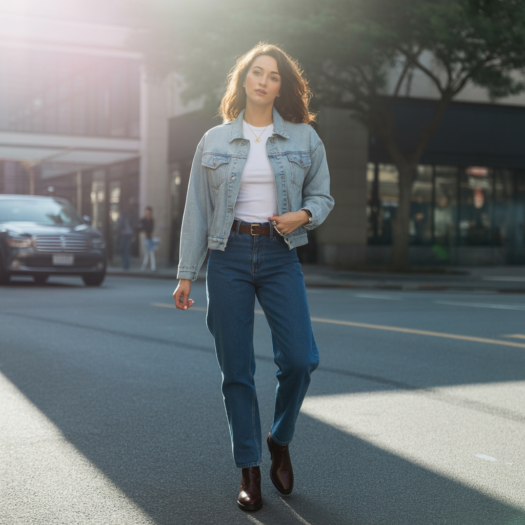 Denim Jacket with Contrasting Jeans