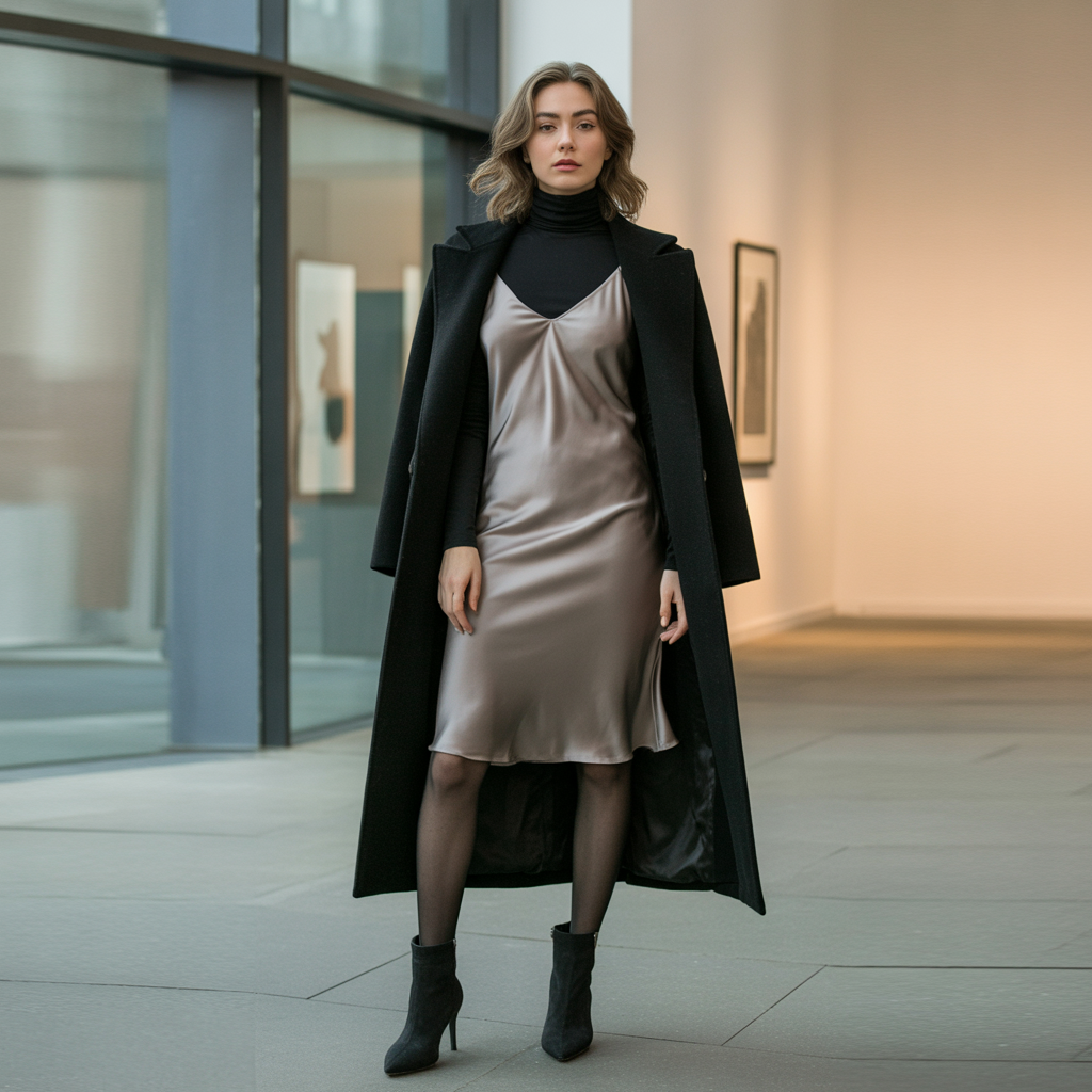 Turtleneck Layered Under Slip Dress