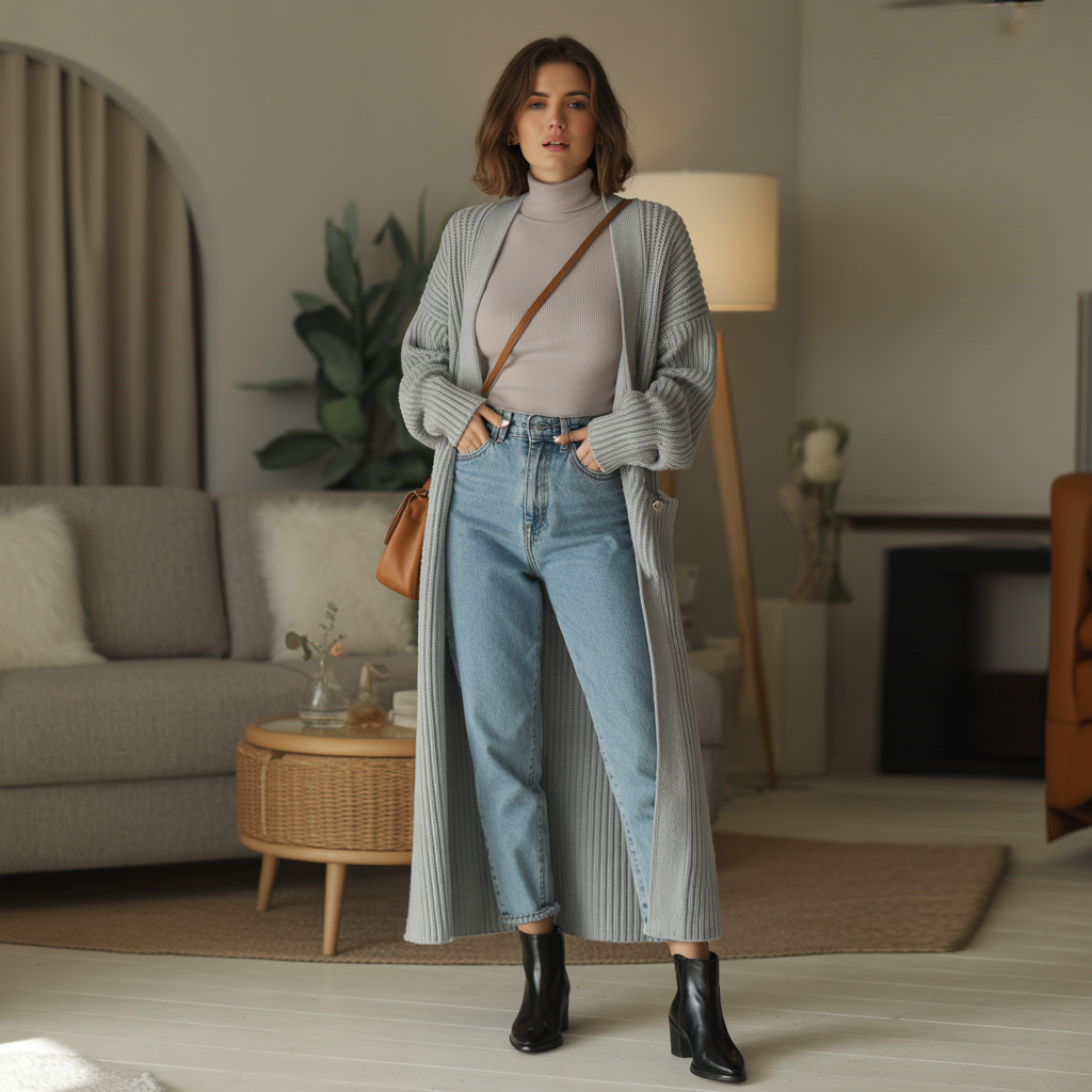 Longline Cardigans with High-Waisted Jeans
