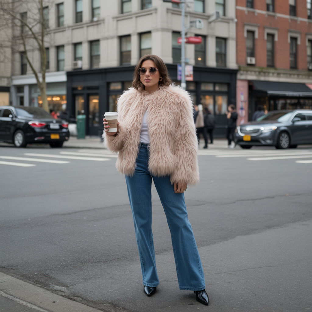 Faux Fur Jacket with Denim