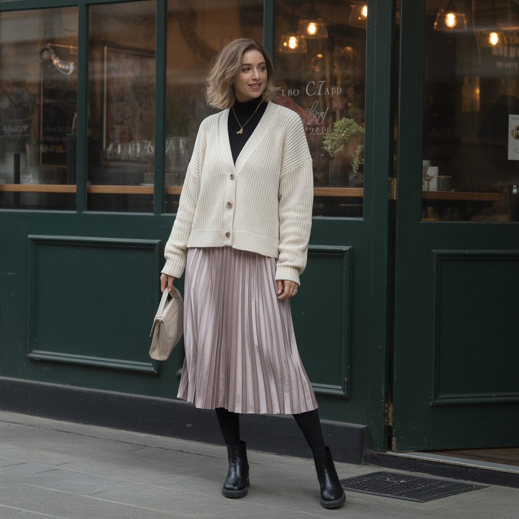 Chunky Knit Cardigans with Midi Skirts
