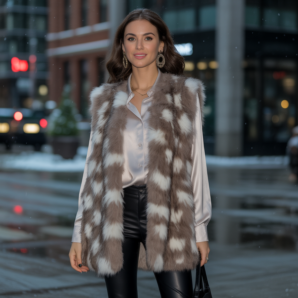 Oversized Fur Vest and Leather Leggings