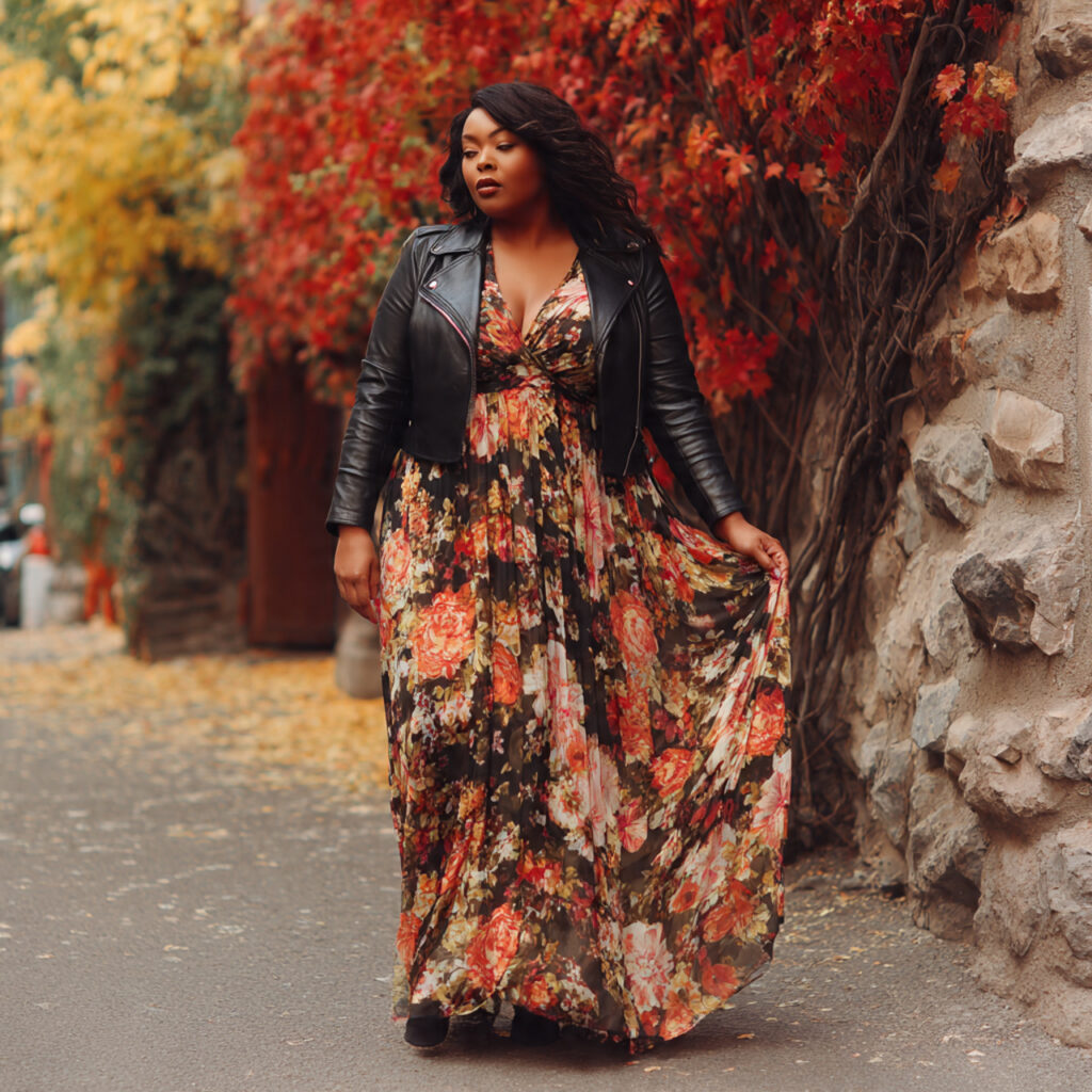 Bohemian Maxi Dresses with Moto Jackets