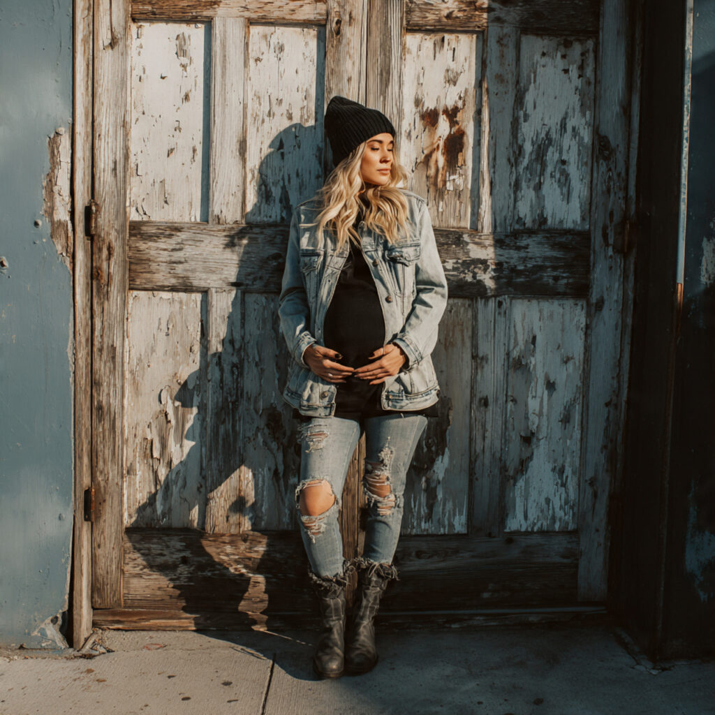 Distressed Maternity Denim and Booties
