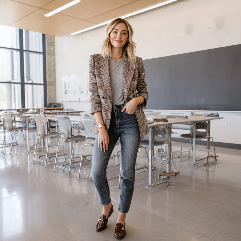 Plaid Blazer and Denim Combinations