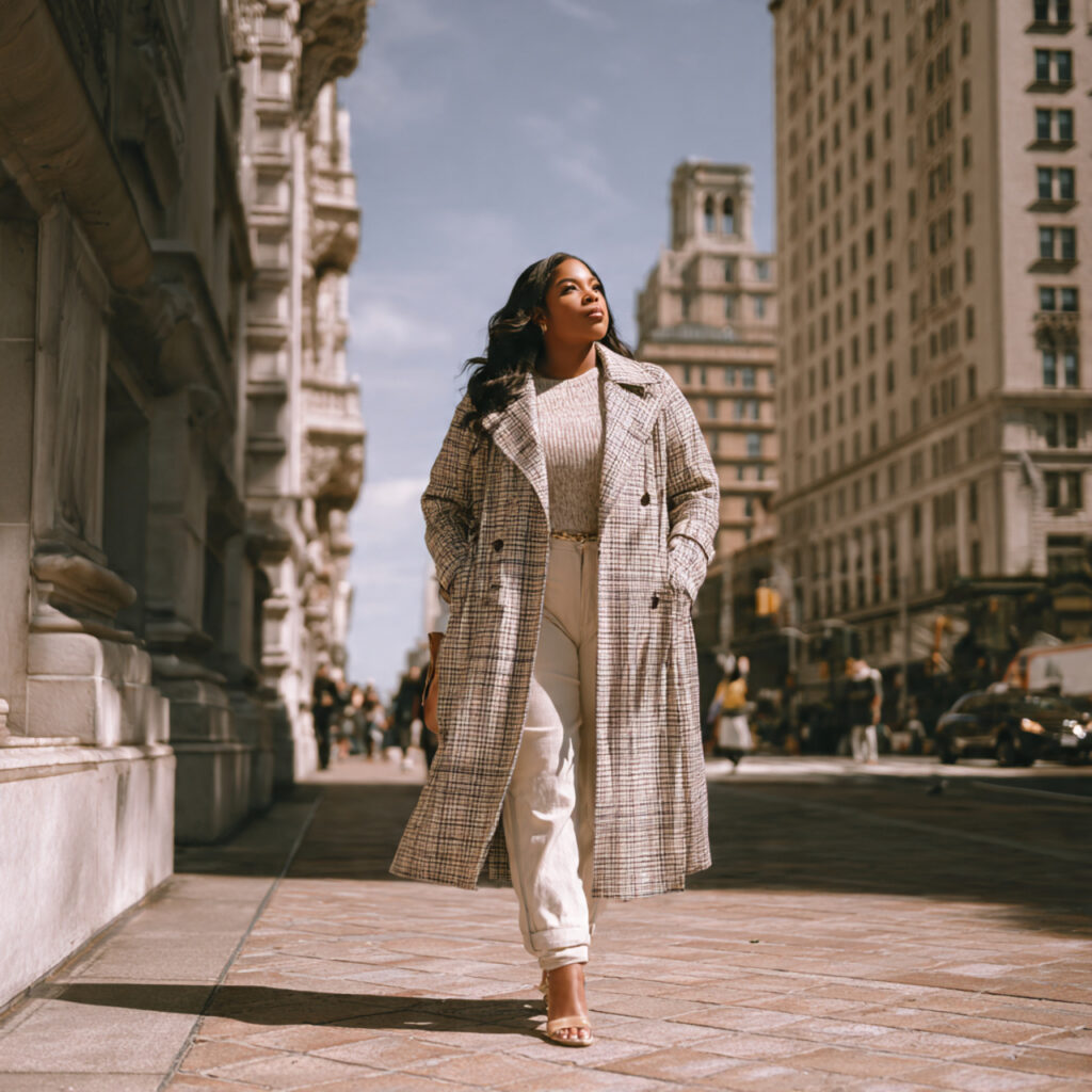 Plaid Trench Coats with Neutral Basics
