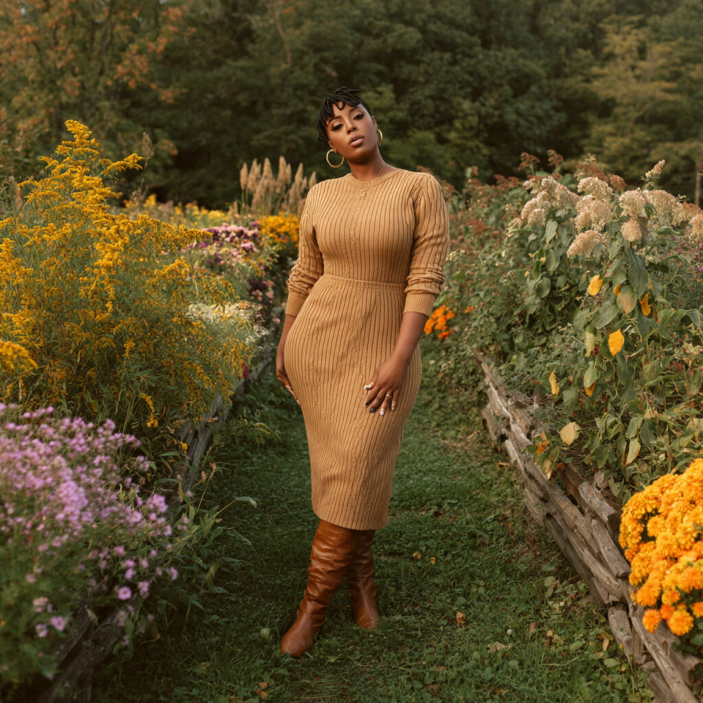 Ribbed Midi Dresses with Knee High Boots