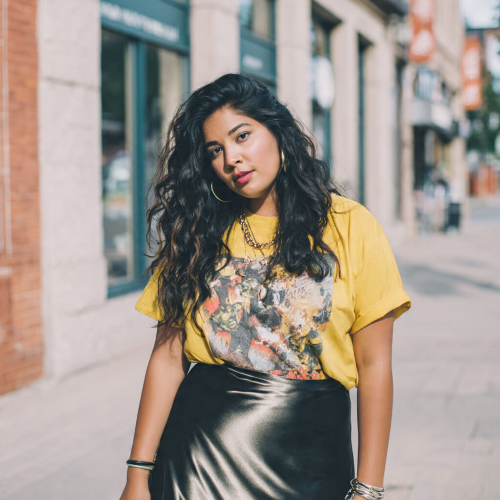 Satin Slip Skirts with Distressed Graphic Tees