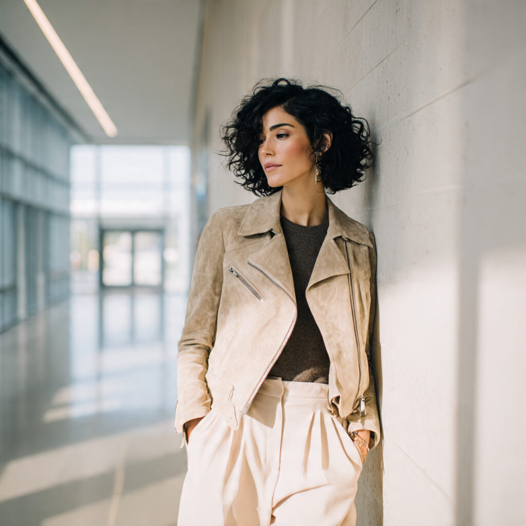 Suede Moto Jackets and Slacks