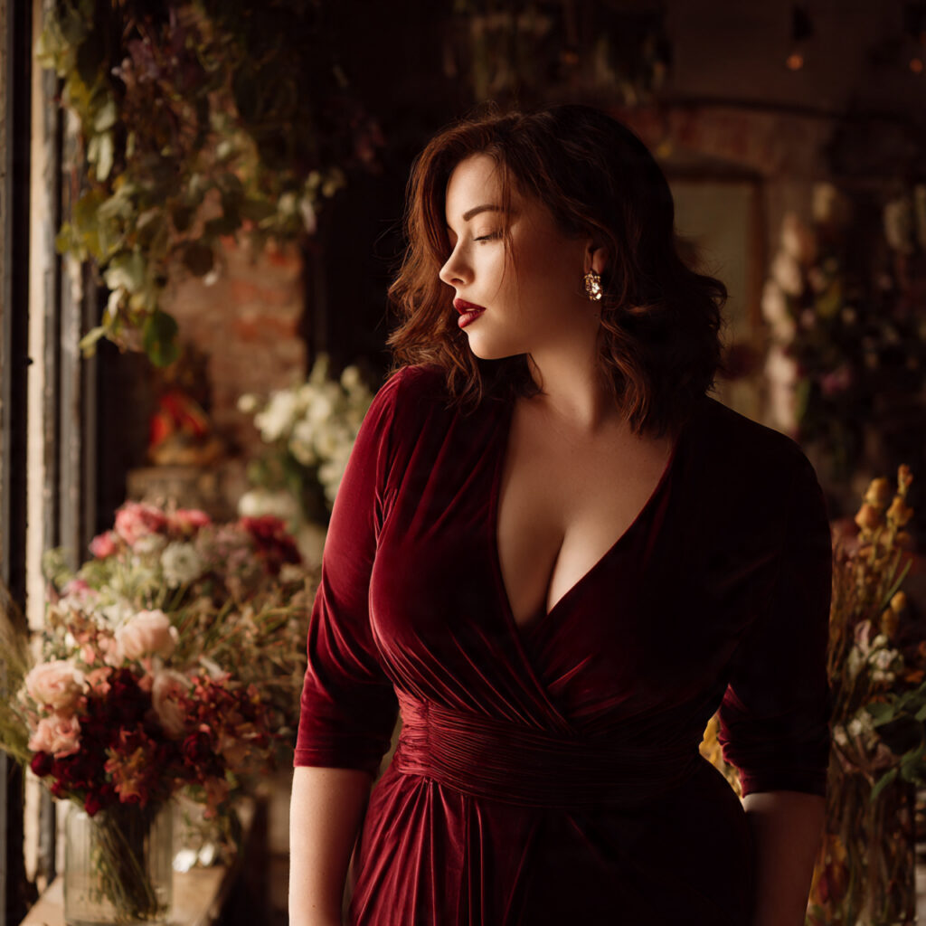 Velvet Wrap Dresses in Deep Burgundy