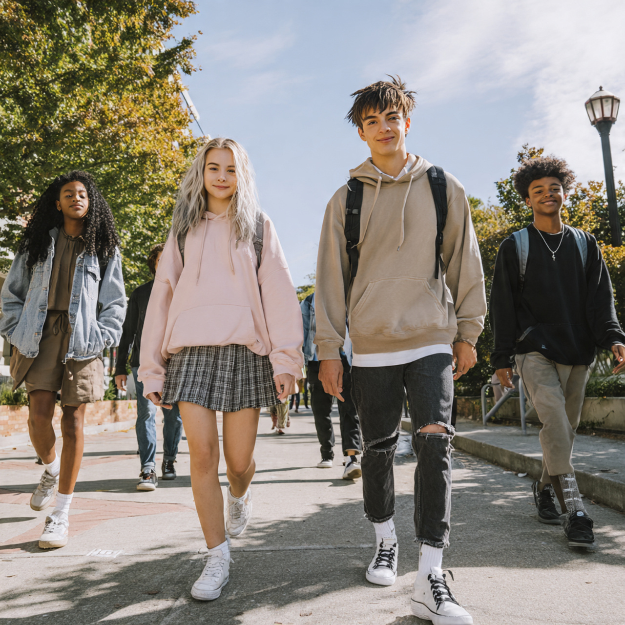 a bright and youthful fashion scene featuring stud