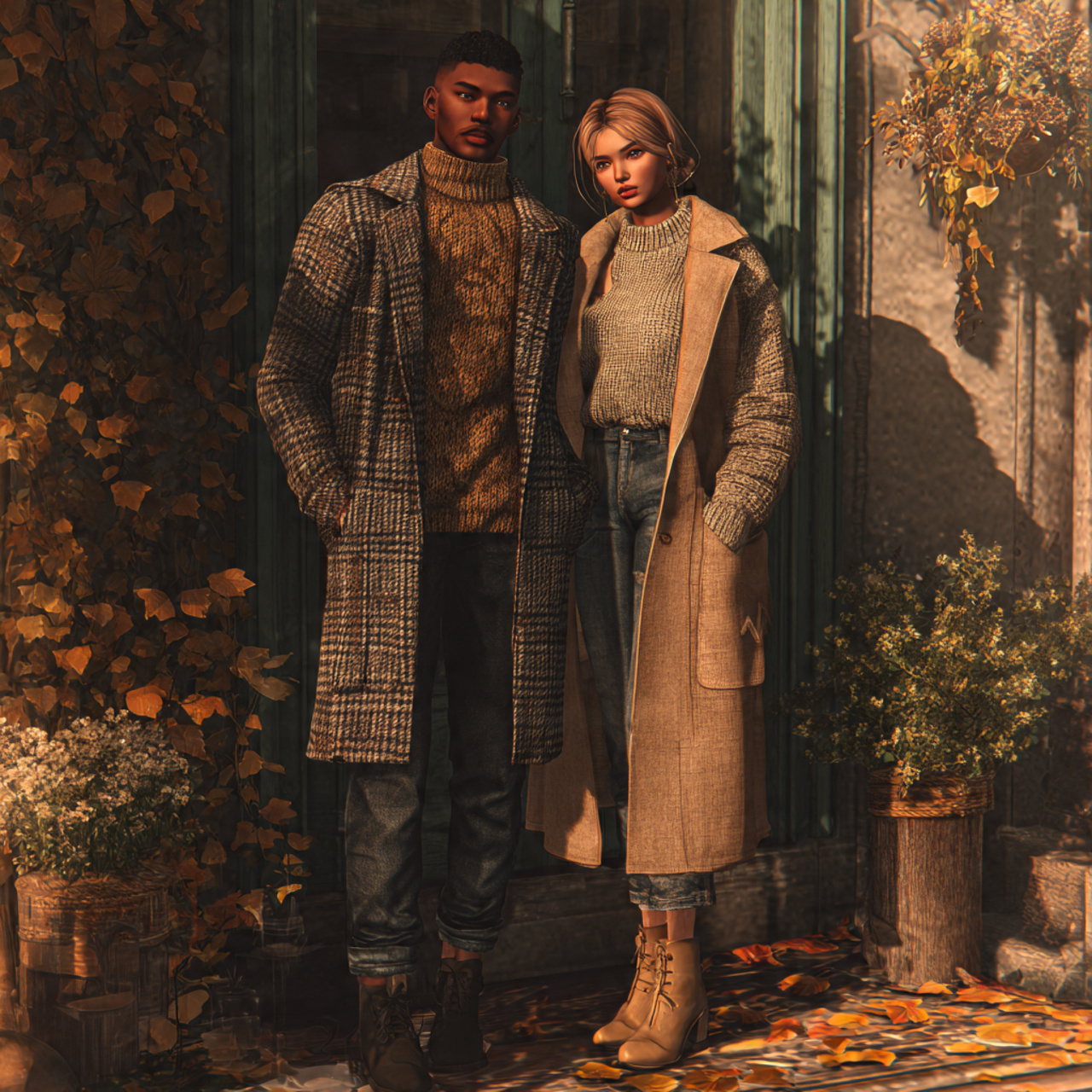 a cozy autumn fashion scene featuring stylish men