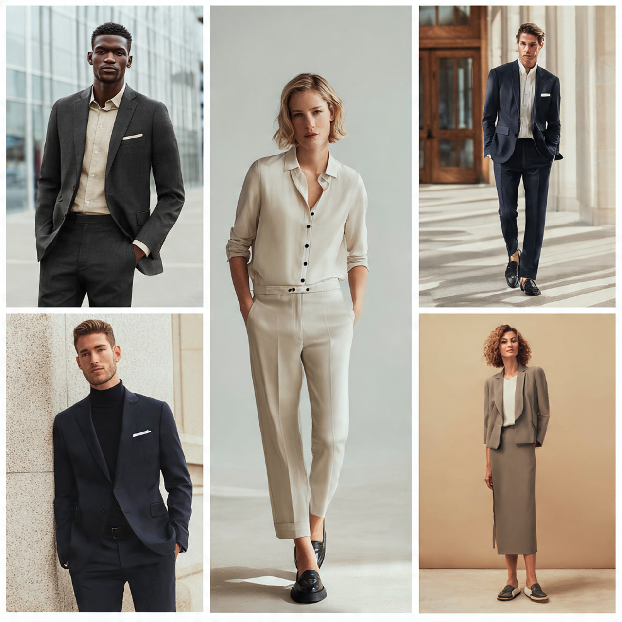 a modern professional fashion scene showing men an