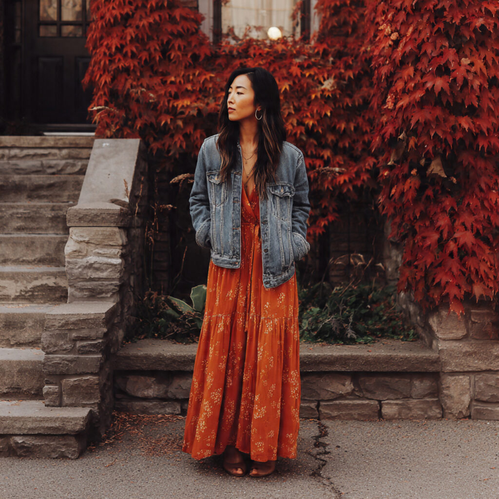 Denim Jackets over Maxi Dresses