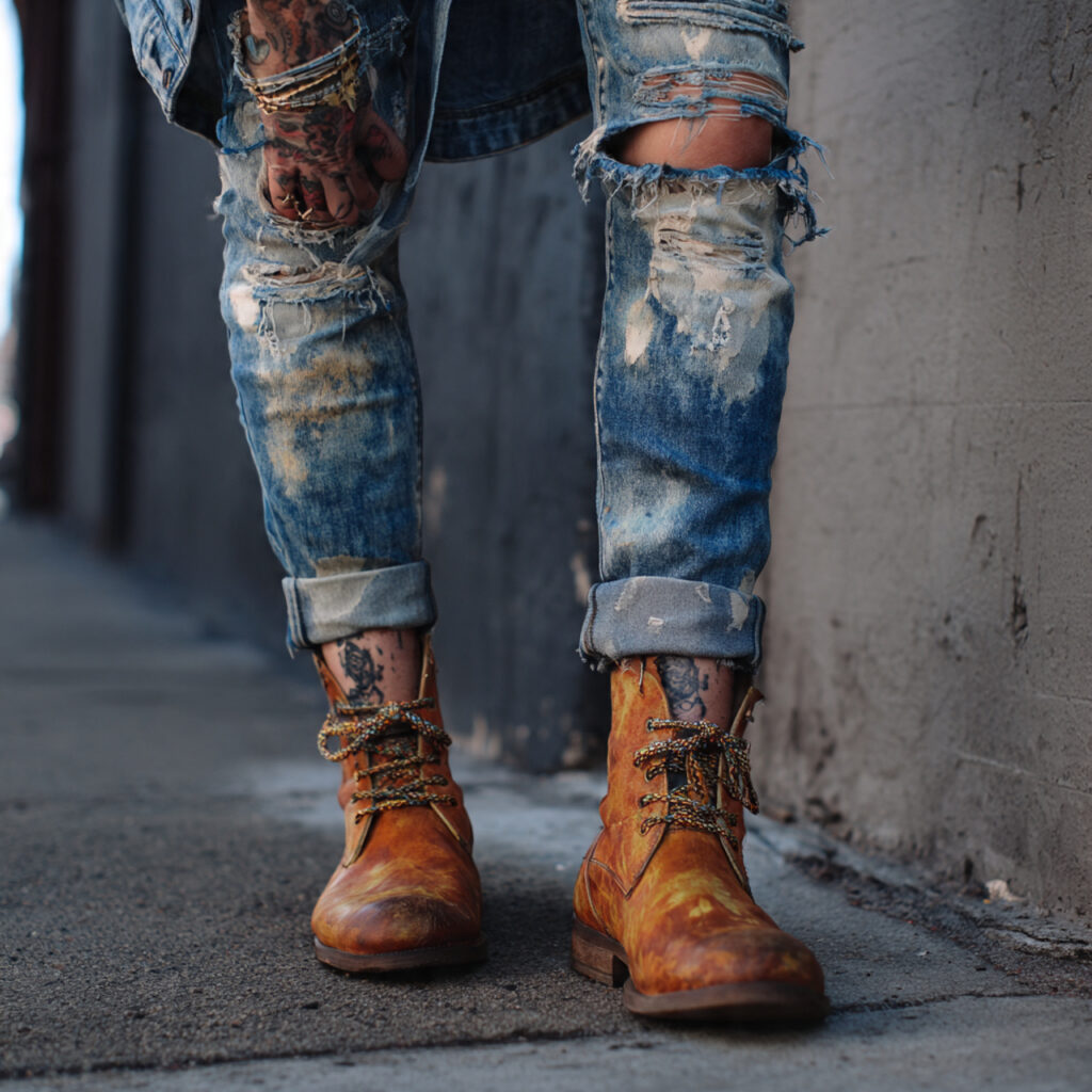 Distressed Denim with Ankle Boots