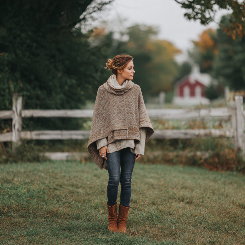Knit Ponchos and Slim Fit Denim