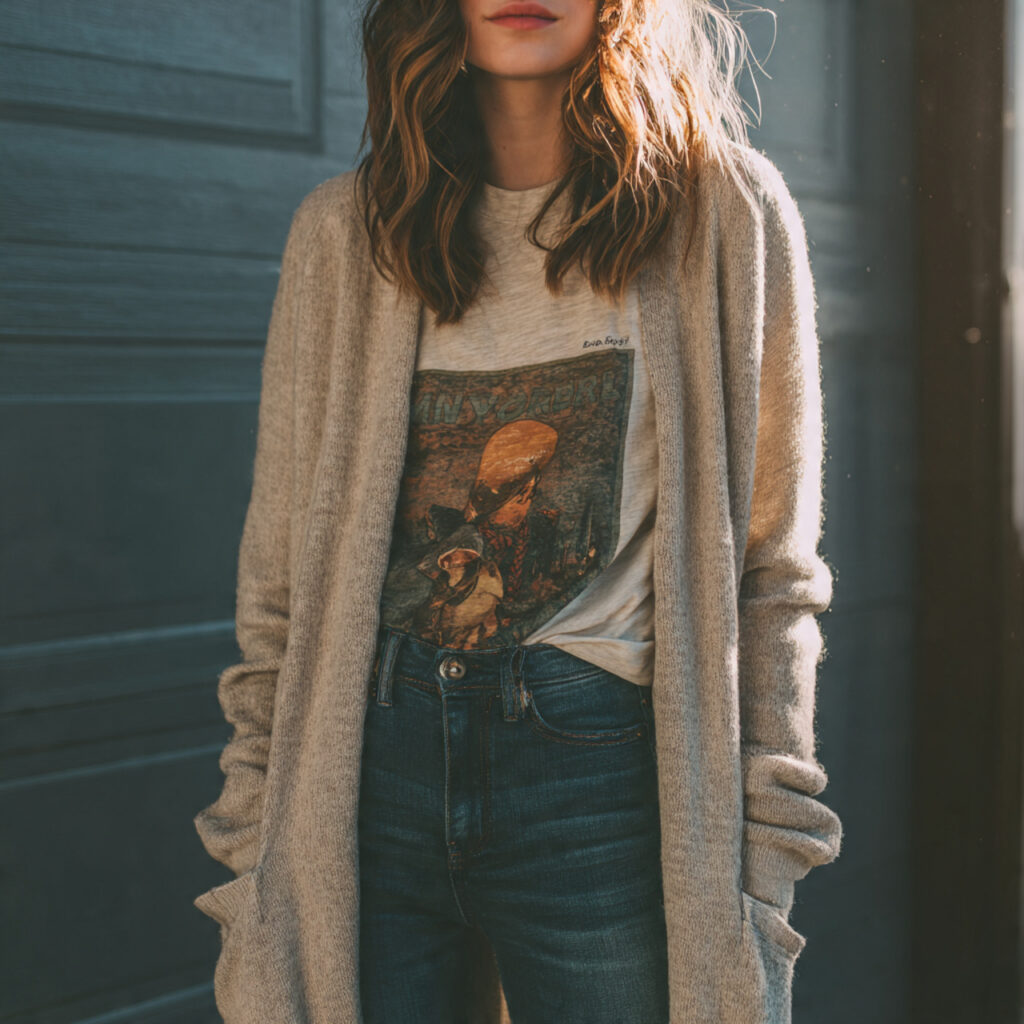 Long Cardigans over Graphic Tees