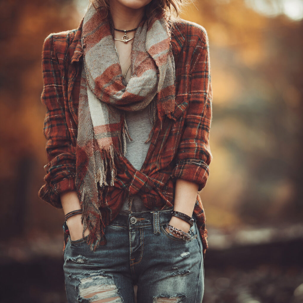 Plaid Flannel Wraps and Distressed Jeans