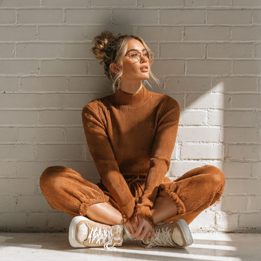 Ribbed Knit Sets with Sneakers