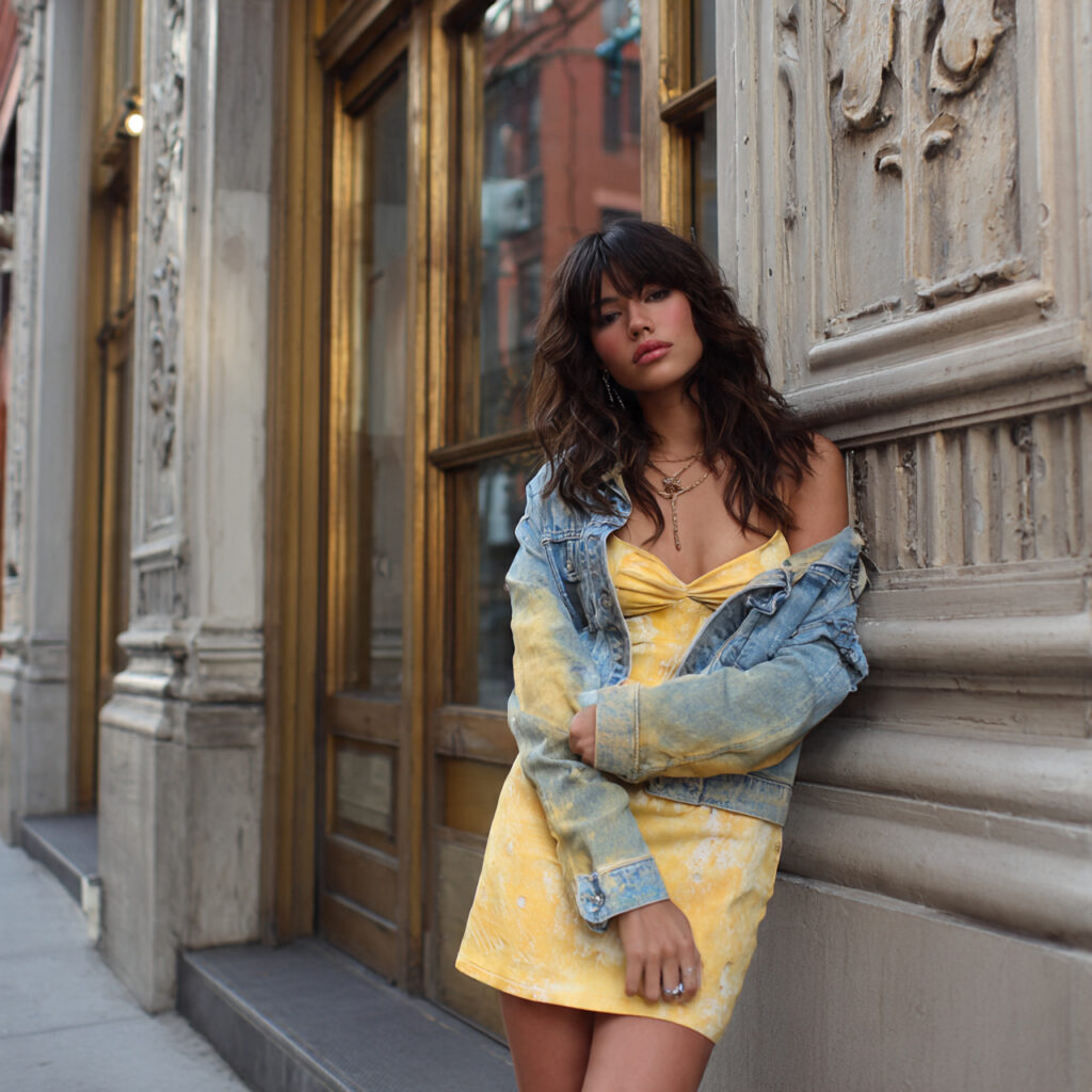 Acid Wash Denim Jackets over Slip Dresses