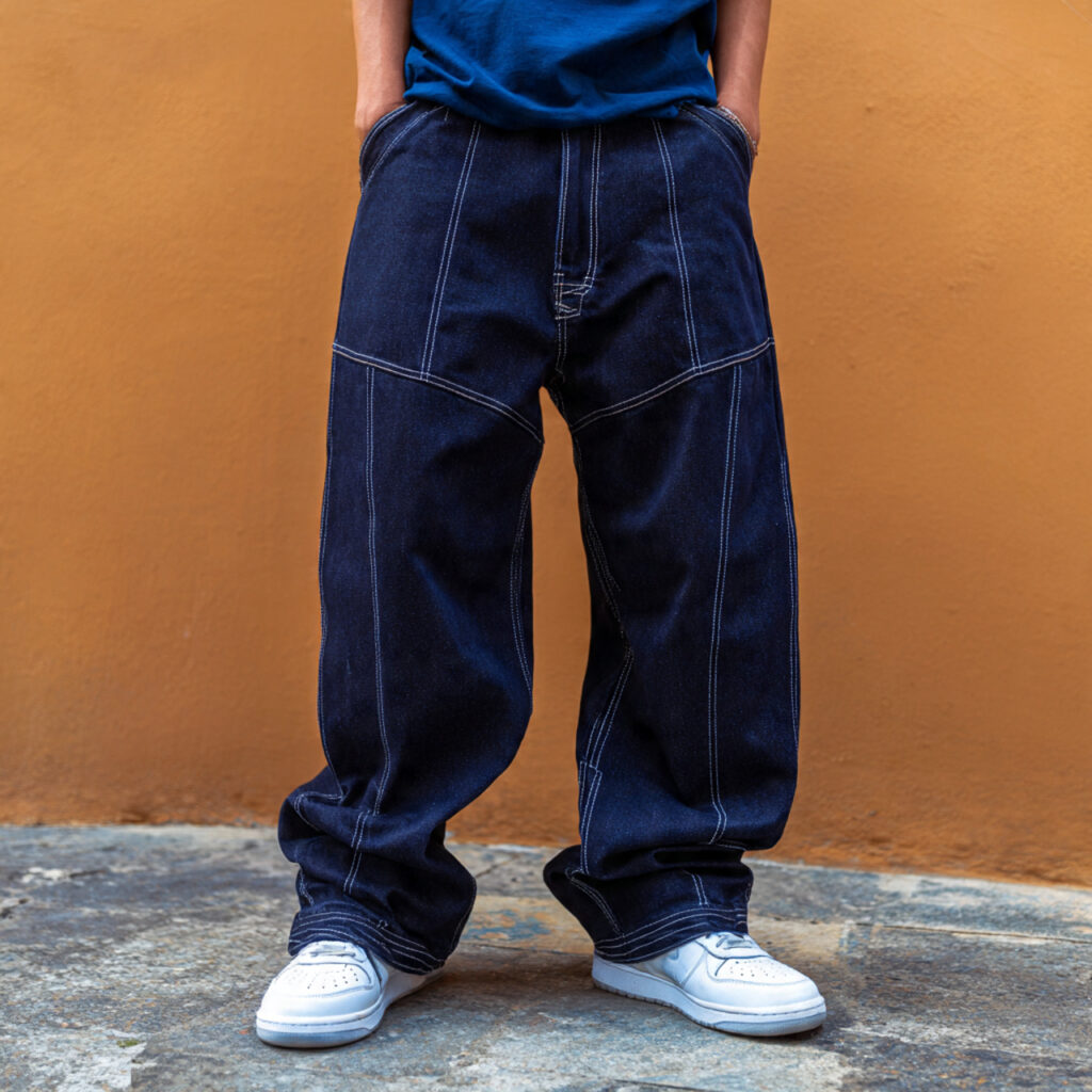 Baggy Skater Jeans with Contrast Stitching
