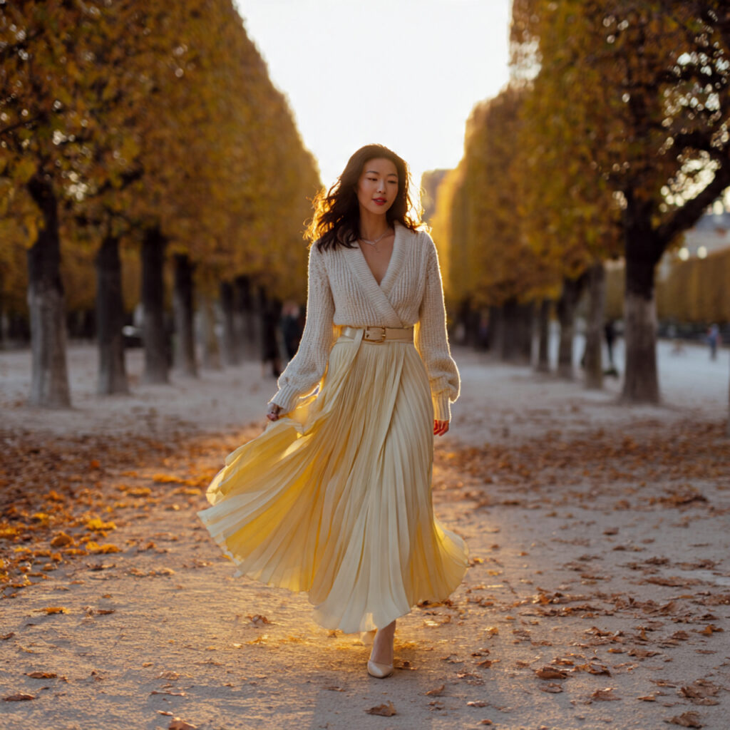 22 Best European Fall Outfits Ideas for a Sophisticated Wardrobe 9 Belted Cardigans over Pleated Maxi Skirts