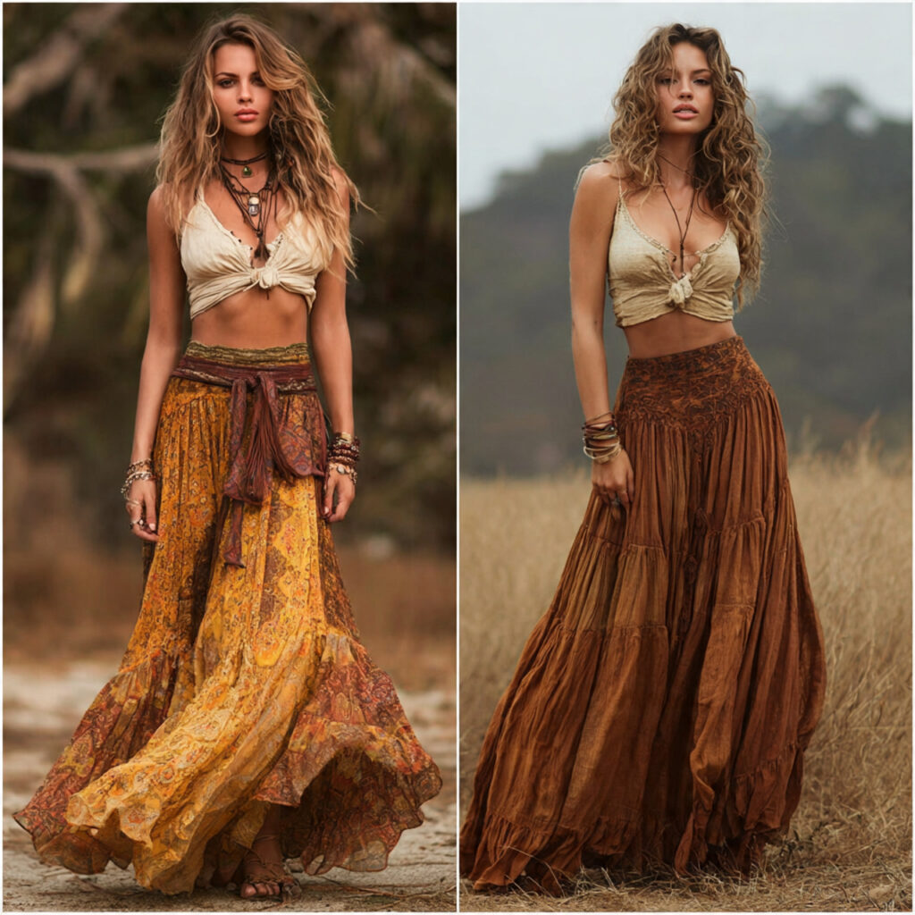 Bohemian Maxi Skirts with Simple Camisoles