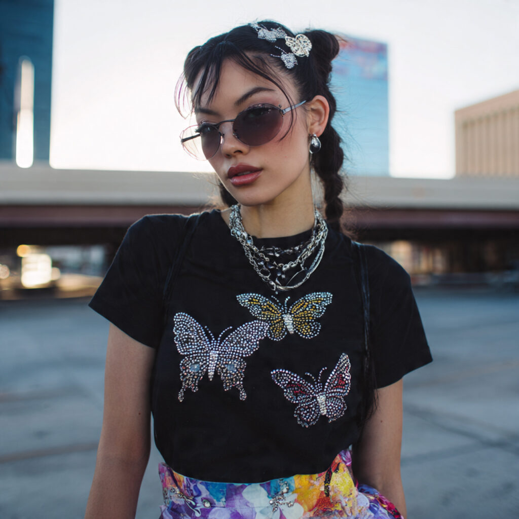 Butterfly Clips and Rhinestone Graphic Tees