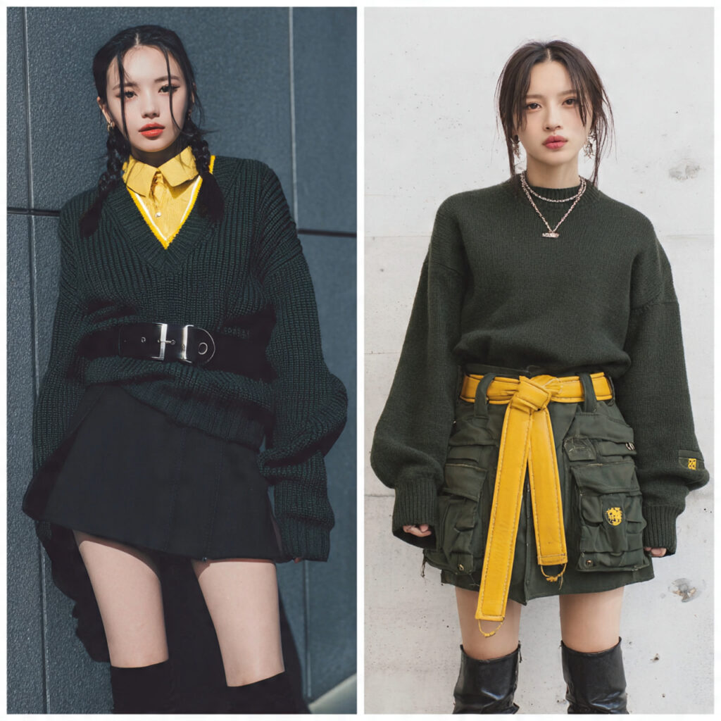 Cargo Mini Skirts with Oversized Varsity Sweaters