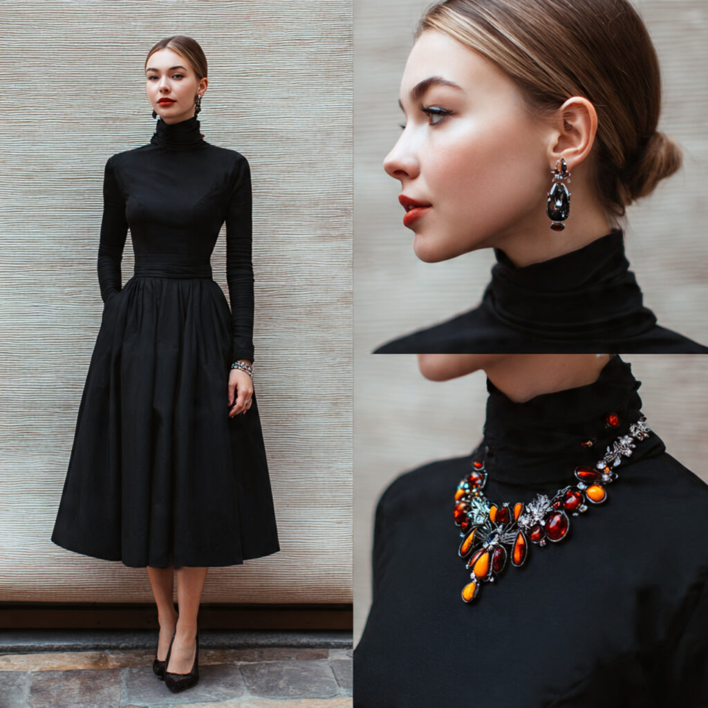 Classic Little Black Dress with Bold Accessories