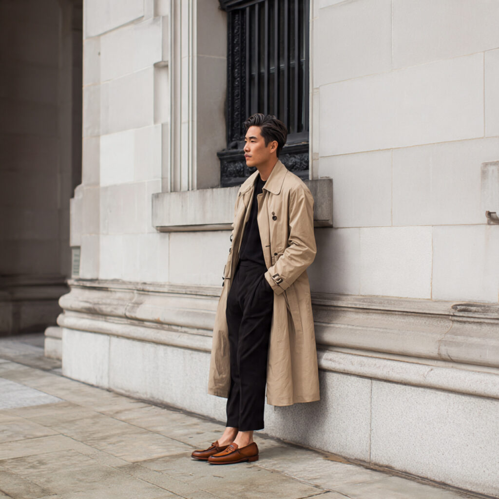Classic Trench Coat and Loafers