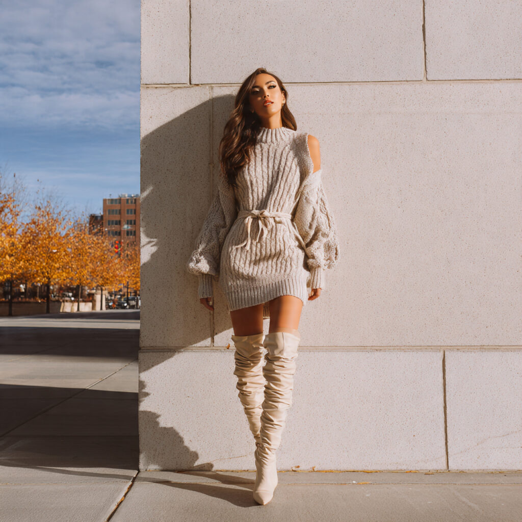 Cozy Knit Dress and Knee High Boots