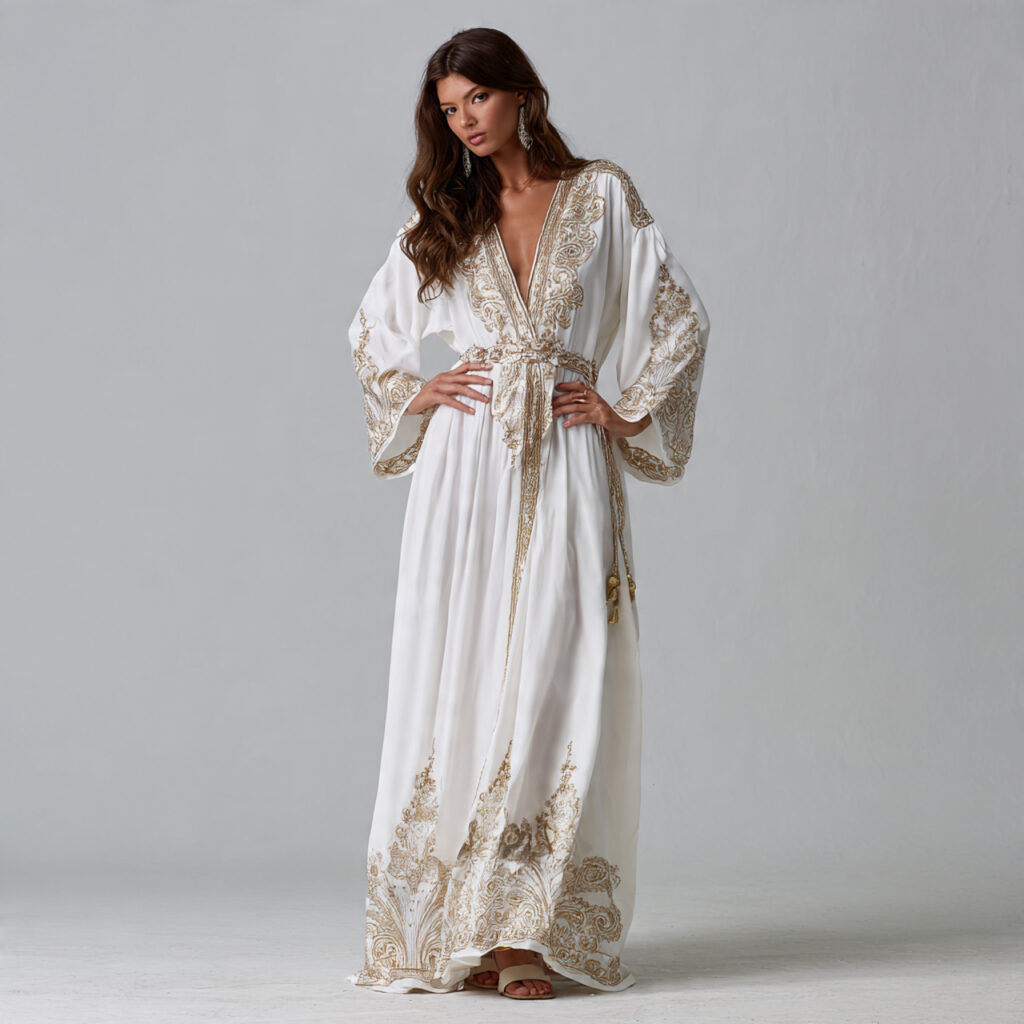 Embroidered Caftan with Metallic Accents