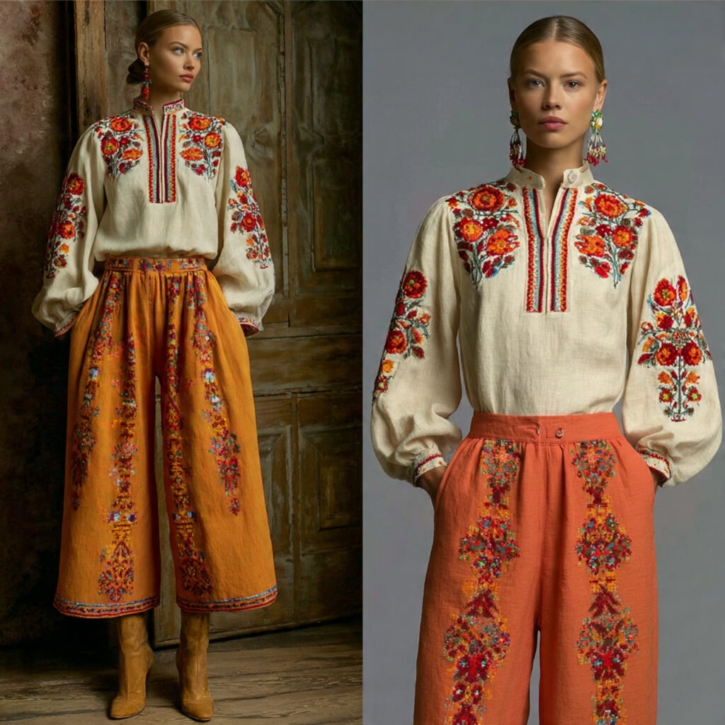 Embroidered Peasant Blouse and Culottes