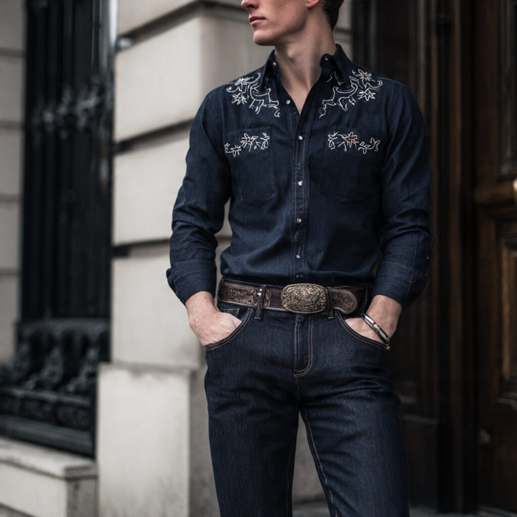 Embroidered Western Shirts and Dark Wash Denim