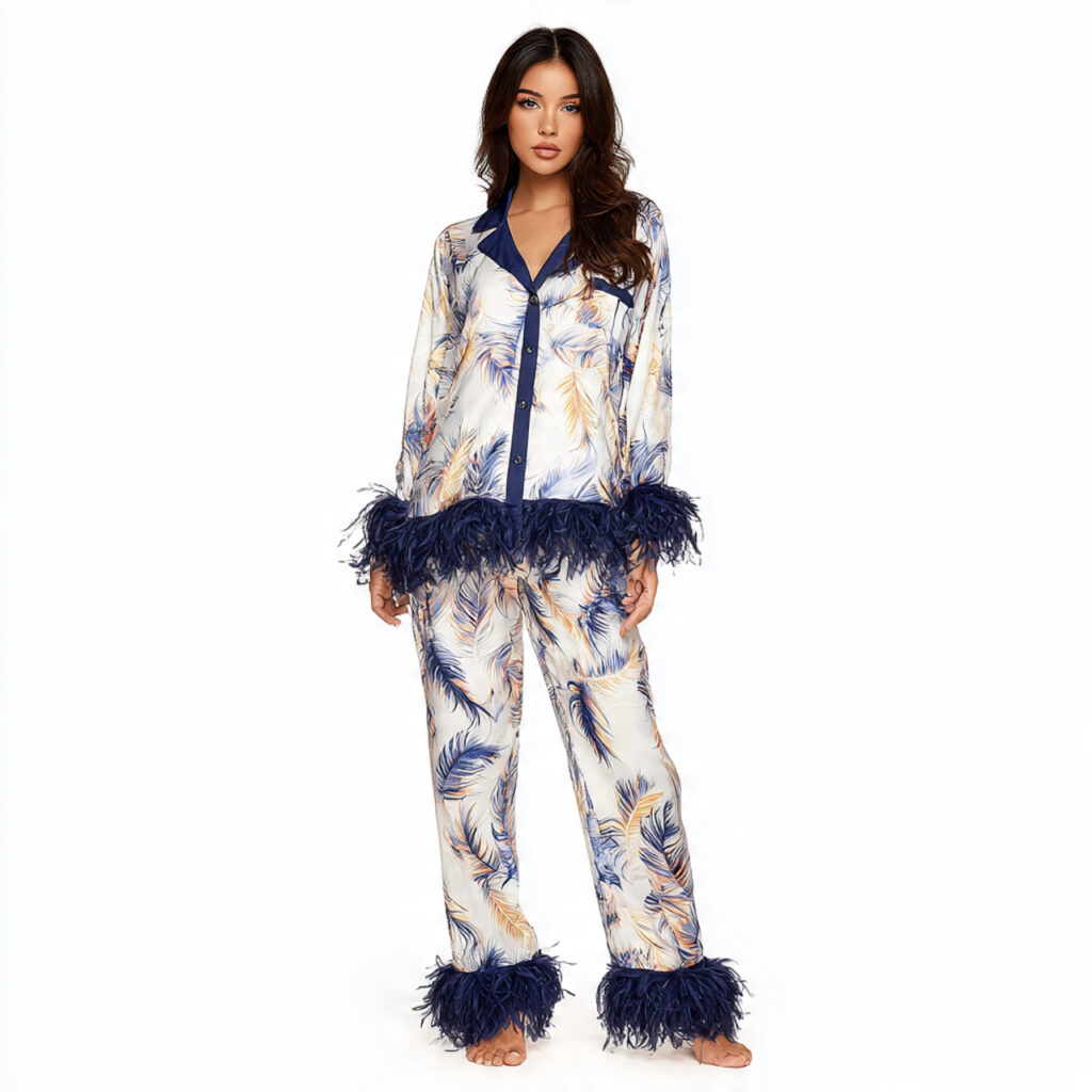 Feather Trimmed Pajama Set