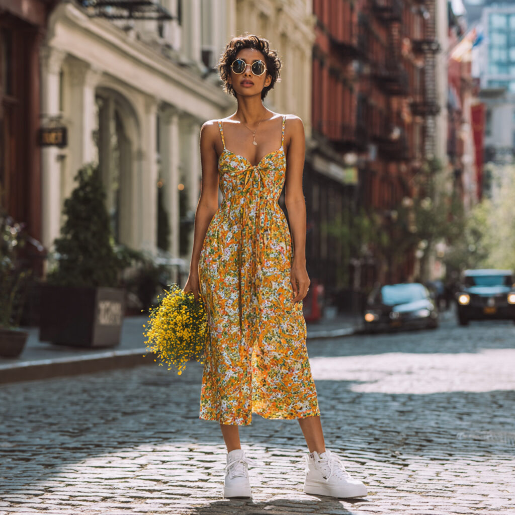 Floral Sundresses Paired with White Sneakers