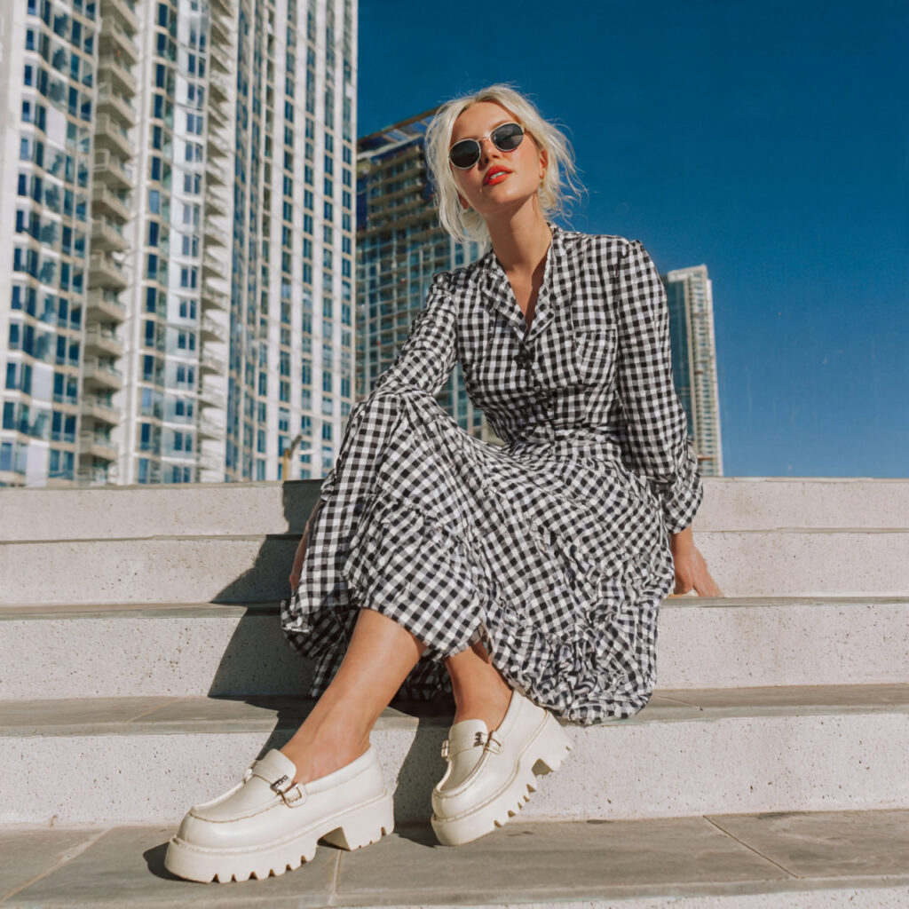 Gingham Print Dresses with Chunky Loafers
