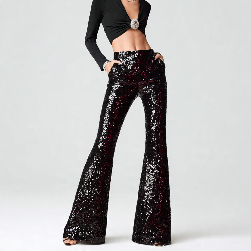 Glittering Sequin Flare Pants