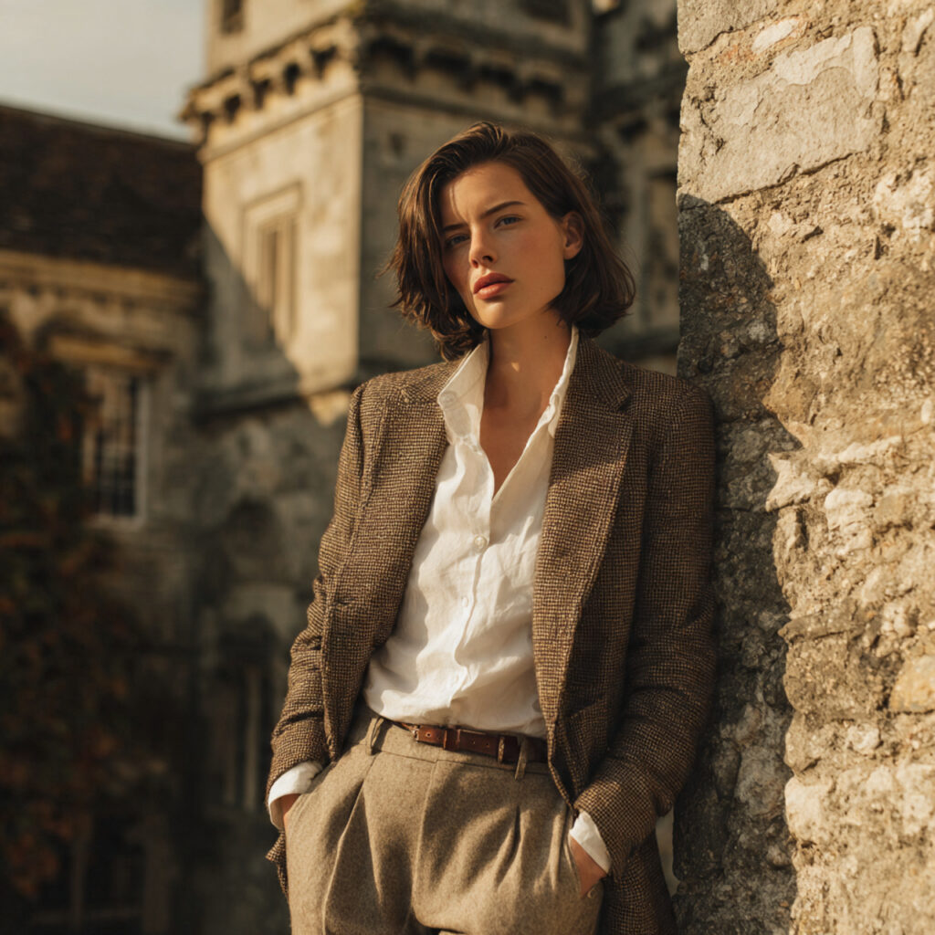 22 Best European Fall Outfits Ideas for a Sophisticated Wardrobe 20 Herringbone Blazers and Classic White Button Downs
