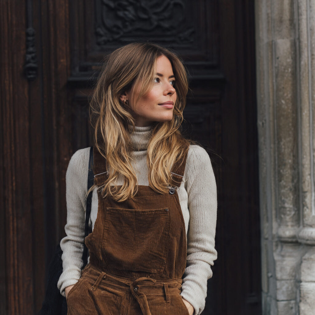 High Neck Blouse and Corduroy Jumper