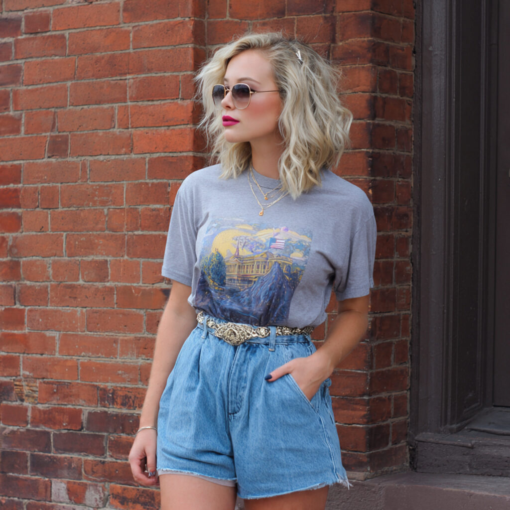 High Waisted Denim Shorts with Graphic Tees
